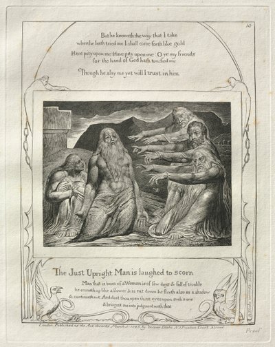 Kniha Job: Pl. 10, The Just Upright Man se směje k opovržení od William Blake