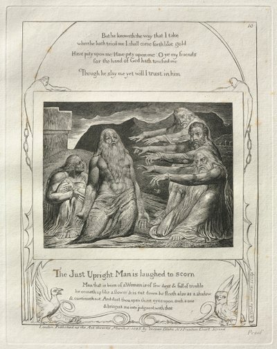 Kniha Job: Pl. 10, Spravedlivý muž se vysmívá k opovržení, 1825. od William Blake