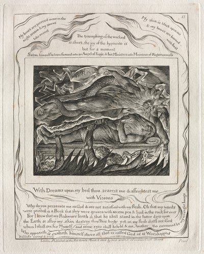Kniha Job: Pl. 11, Se sny na mé posteli mě děsíš a děsíš..., 1825. od William Blake