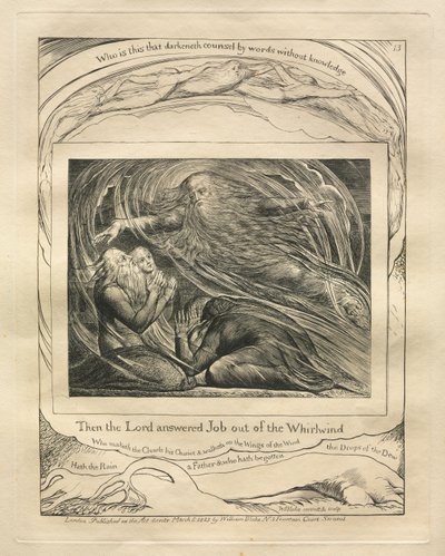 Kniha Job: Pl. 13, Potom Pán odpověděl Jobovi z vichru, 1825. od William Blake