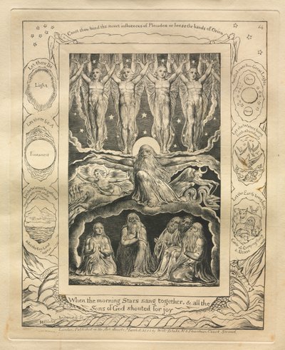 Kniha Job: Pl. 14, Když jitřní hvězdy spolu zpívaly, a všichni synové Boží..., 1825. od William Blake