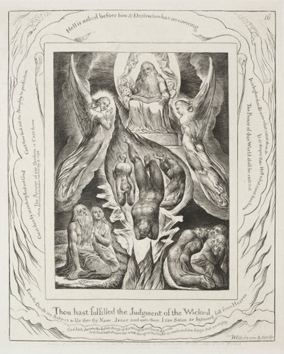 Kniha Job: Pl. 16, Naplnil jsi rozsudek bezbožných, 1825. od William Blake