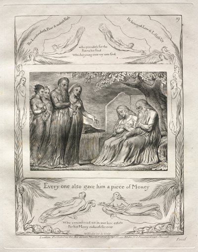 Kniha Job: Pl. 19, Každý mu také dal kus peněz, 1825. od William Blake