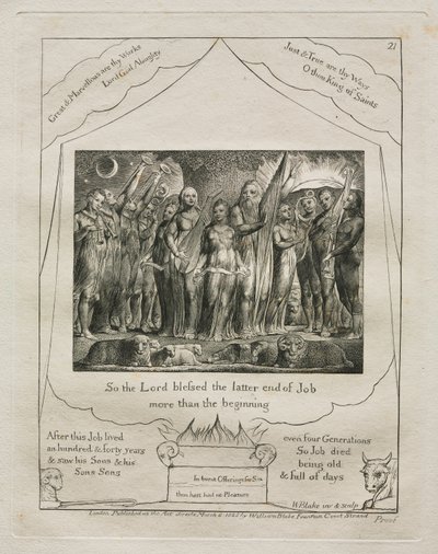 Kniha Job: Pl. 21, A tak Pán požehnal poslednímu konci Joba více než tomu roku 1825. od William Blake