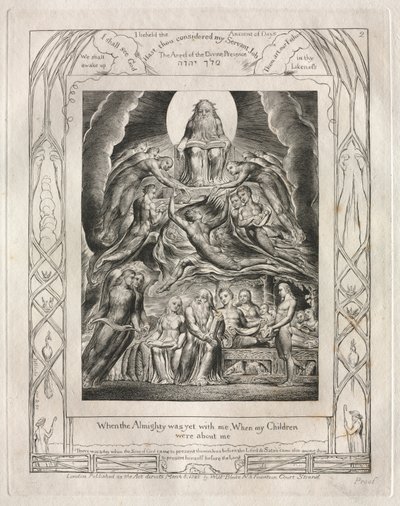 Kniha Job: Pl. 2, Když Všemohoucí byl ještě se mnou, Když mé děti..., 1825. od William Blake