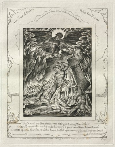 Kniha Job: Pl. 3, Tví synové a tvé dcery jedli a pili víno..., 1825. od William Blake