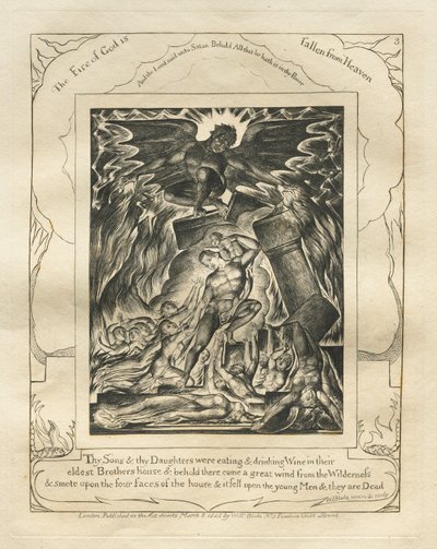 Kniha Job: Pl. 3, Tví synové a tvé dcery jedli a pili víno..., 1825. od William Blake