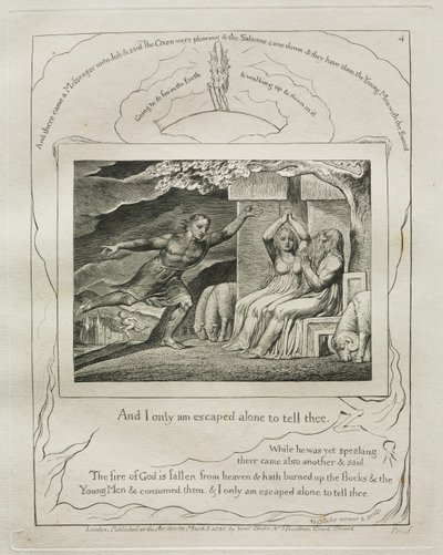 Kniha Job: Pl. 4, A utekl jsem jen sám, abych ti to řekl, 1825. od William Blake
