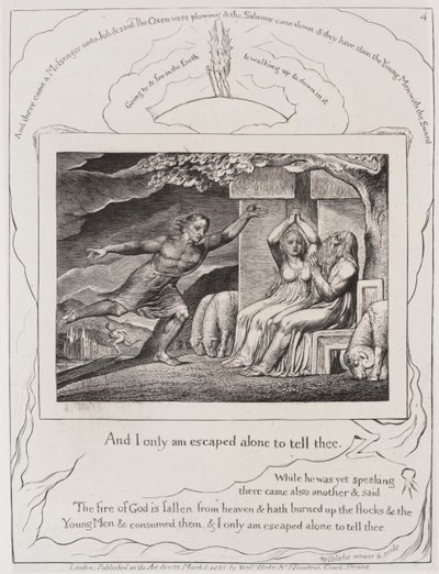 Kniha Job: Pl. 4 a utekl jsem jen sám, abych ti to řekl, 1825. od William Blake