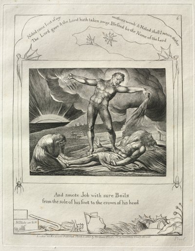 Kniha Job: Pl. 6, A uhodil Joba bolavými vředy od chodidla..., 1825. od William Blake