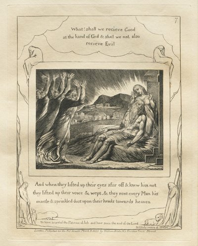 Kniha Job: Pl. 7, A když pozvedli oči zdaleka a neznali ho..., 1825. od William Blake