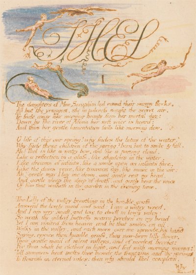 Kniha Thel, talíř 3, Thel, I, dcery Mne Seraphim. . . . od William Blake