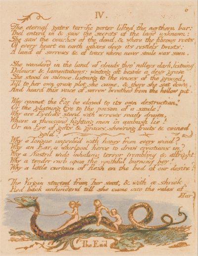Kniha Thel, talíř 8, IV. , Věčné brány. . . . od William Blake