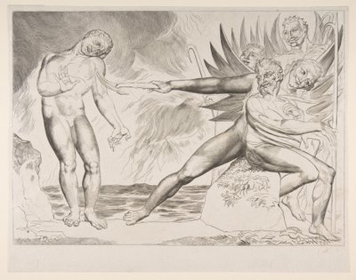 The Circle of Corrupt Officials: The Devils Tormenting Ciampolo, od Dantes Infer..., ca. 1825-27. od William Blake