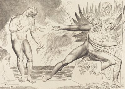 Kruh zkorumpovaných úředníků, ďáblové mučící Ciampolo, 1827. od William Blake