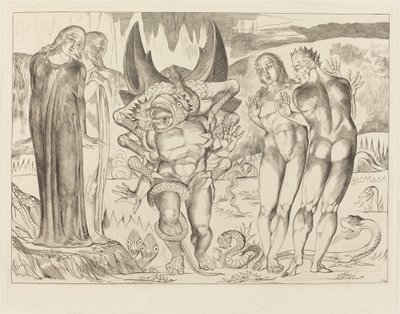 Kruh zlodějů; Agnolo Brunelleschi Napaden šestinohým hadem od William Blake