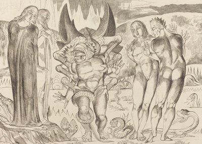 Kruh zlodějů, Agnolo Brunelleschi Napaden šestinohým hadem, 1827. od William Blake