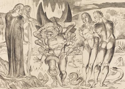 Kruh zlodějů, Agnolo Brunelleschi Napaden šestinohým hadem, 1827. od William Blake