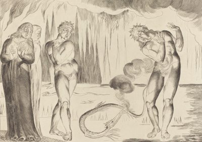 Kruh zlodějů, Buoso Donati napaden hadem, 1827. od William Blake