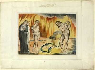 Kruh zlodějů; Buoso Donati Napaden hadem. Inferno, zpěv XXV od William Blake
