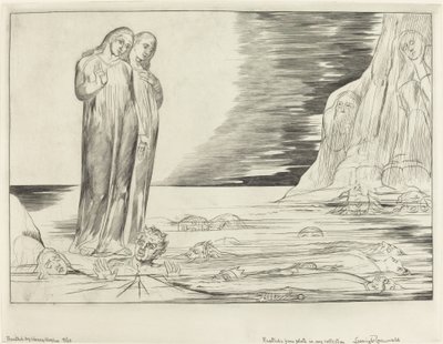 Kruh zrádců, Danteho noha zasáhla Bocca degli Abbate, 1827. od William Blake