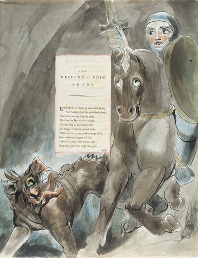 The Descent of Odin, An Ode, z ‚Básně Thomase Graye‘, vydané 1797-98 (akvarel a černý inkoust na papíře) od William Blake