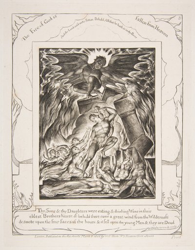The Destruction of Jobs Sons, from Illustrations of the Book of Job, 1825-26. od William Blake
