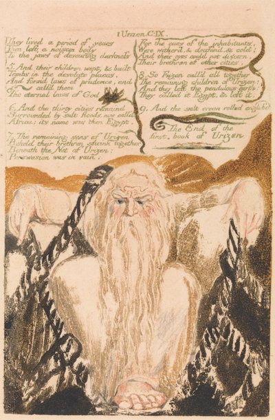 První kniha Urizenova, deska 25, „Žili období let...“. (Bentley 28) od William Blake
