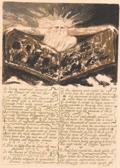 První kniha Urizenova, deska 6, "V živých stvořeních se objevily..." (Bentley 5) od William Blake