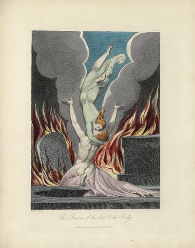 Shledání duše a těla, ilustrace z „The Grave“ od Roberta Blaira, rytina Louis Schiavonetti od William Blake