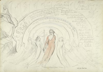 Odstíny Homéra a dalších básníků starověku, ilustrace k Božské komedii od Dante Alighieriho, 1824-27 (pero a inkoust s wc přes tužku a křídu na papíře) od William Blake