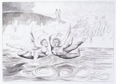 Šestinohý had útočící na Agnolo Brunelleschi, kolem 1824-1827 od William Blake