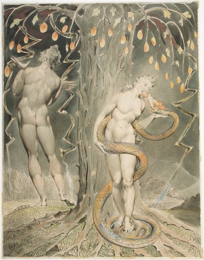 Pokušení a pád Evy (ilustrace k Miltonovu dílu „Ztracený ráj“) od William Blake
