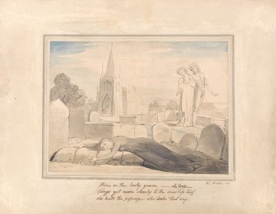 Vdova objímající svého manžela%27s Hrob od William Blake