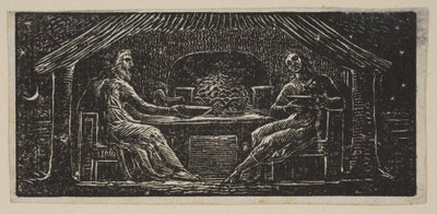 Thenot a Colinet jedí svou večeři, z Thorntons Pastorals of Virgil, 1821. od William Blake