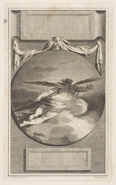 Okřídlená postava letící skrz mraky, ca. 1780-87. od William Blake