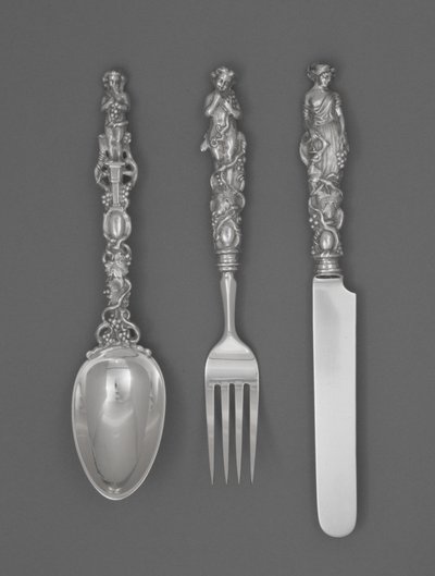 Sada dětského příboru (nůž, vidlička a lžíce), c. 1865-1874 (stříbro) od William Bogert