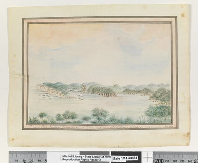 Opp. p. 123. `Pohled na Port Jackson z South Head vedoucí k Sydney; Zásobování pluje.