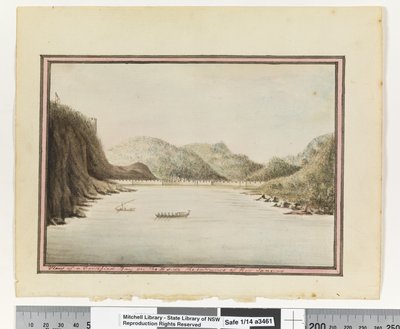 Opp. p. 39. „Pohled na opevněnou zátoku na straně E u vchodu do Rio Janeira“, kolem roku 1802 (akvarel) od William Bradley