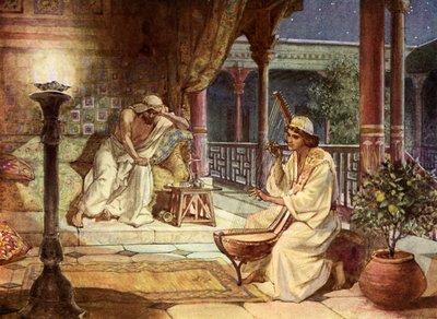 David hraje na harfu pro Saula, - Bible od William Brassey Hole