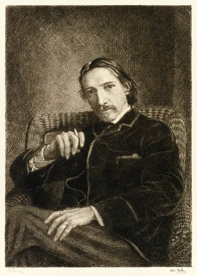 Robert Louis Stevenson (1850-1894) britský autor nejlépe známý pro své bestsellery Ostrov pokladů, Unesený a Podivný případ doktora Jekylla a pana Hyda. Ilustrace William Brassey Hole (1 od William Brassey Hole