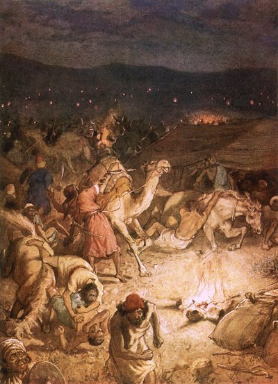 "Meč Hospodinův a Gedeonův." Panika v táboře Midjánců od William Brassey Hole