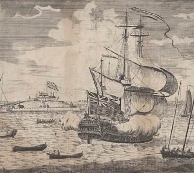 Pohled na hrad William od Bostonu v Nové Anglii, počátek 18. století. od William Burgis.