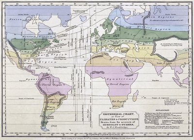 Izotermický diagram, nebo, Pohled na podnebí a produkce, ilustrace z účtů Alexandra von Humboldta, 1823 od William C. Woodbridge