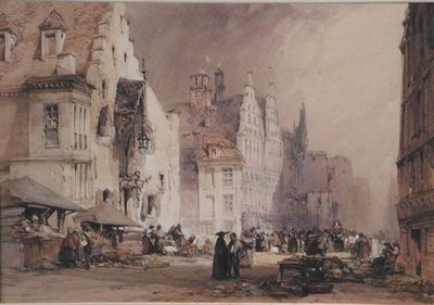Pouliční trh v Gentu (akvarel na papíře) od William Callow