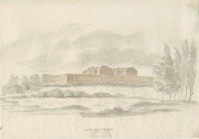 Stafford - Shire Hall: architektova kresba tuší (tónovaná), nd [c 1798] (kresba) od William Carter