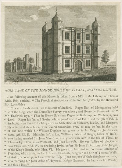 Tixall Hall - Gatehouse: rytina, nd [c 1813] (tisk) od William Carter