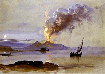 Erupce sopky Vesuv (akvarel a tělová barva na modrém papíře) od Clarkson Frederick Stanfield