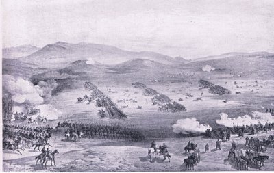 Kukla, 25. října 1854: Útok lehké brigády, ilustrace z britských bitev na souši a na moři, 1915 od William Crimea Simpson