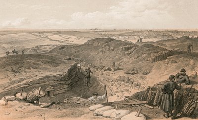 Příkop Malakoff, baterie Gervais a zadní část Redan od William Crimea Simpson